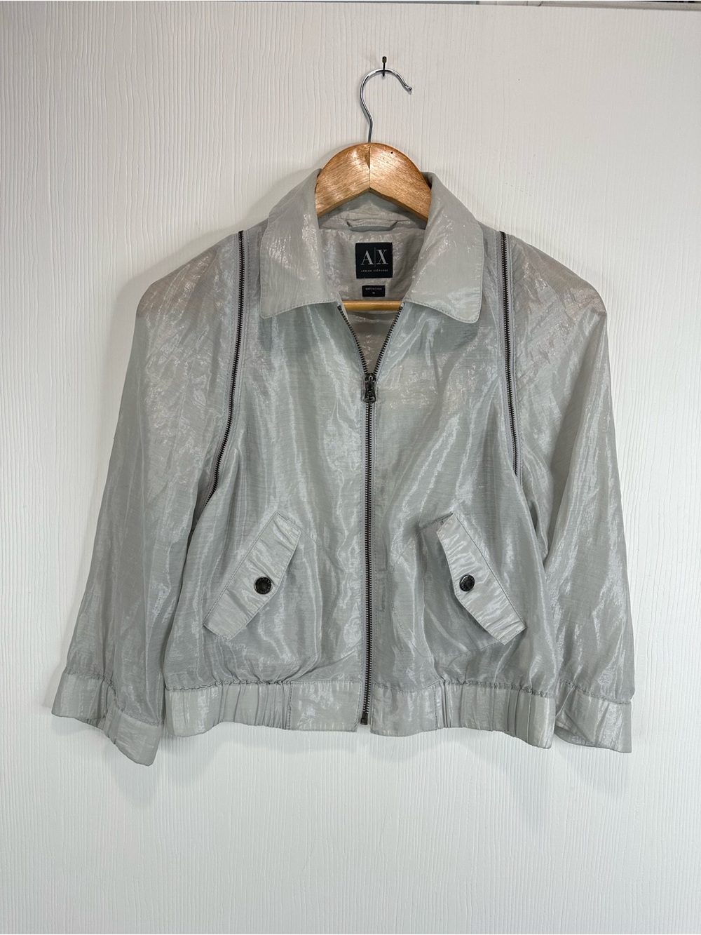 A/X Armani Exchange Silver Bomber Jacket zip Sleeves